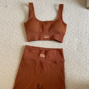 Bo+Tee Ribbed Scooped Neck Sports Bra and Shorts